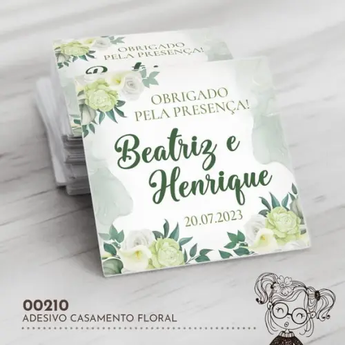 Adesivo Quadrado Casamento Floral - 00210