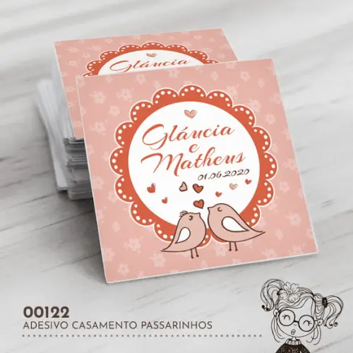 Adesivo Quadrado Casamento Passarinhos - 00122