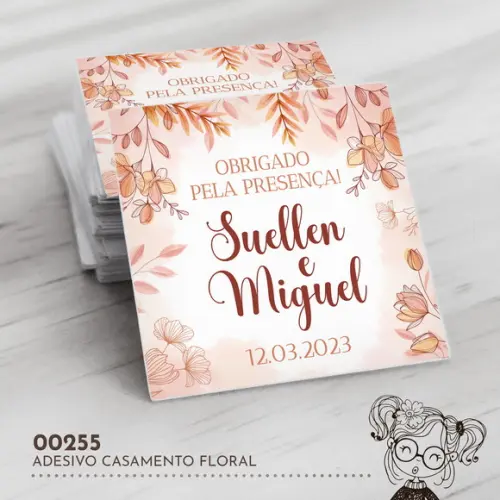 Adesivo Quadrado Casamento Floral - 00255