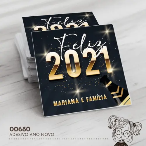 Adesivo Quadrado Feliz Ano Novo - 00680