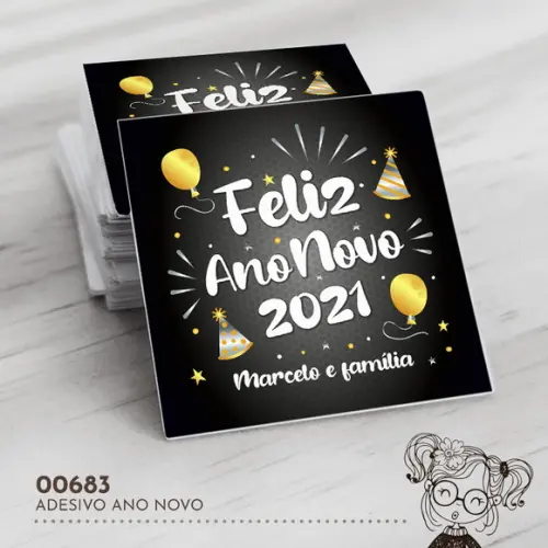 Adesivo Quadrado Feliz Ano Novo - 00683
