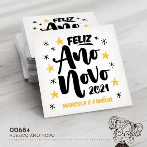 Adesivo Quadrado Feliz Ano Novo - 00684