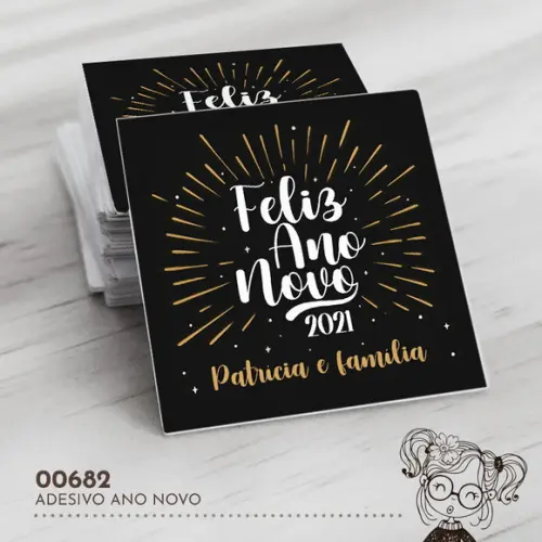 Adesivo Quadrado Feliz Ano Novo - 00682