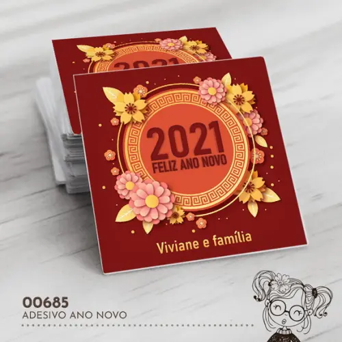 Adesivo Quadrado Feliz Ano Novo - 00685