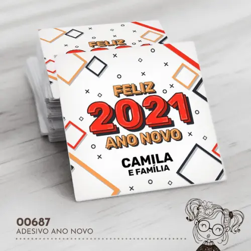 Adesivo Quadrado Feliz Ano Novo - 00687