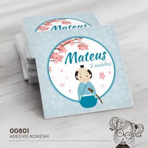Adesivo Quadrado Kokeshi - 00801