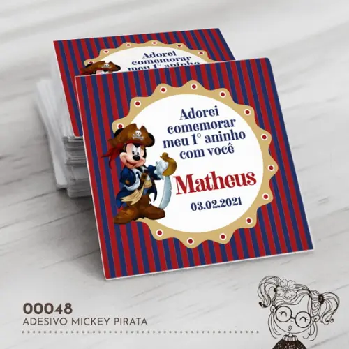 Adesivo Quadrado Mickey Pirata - 00048
