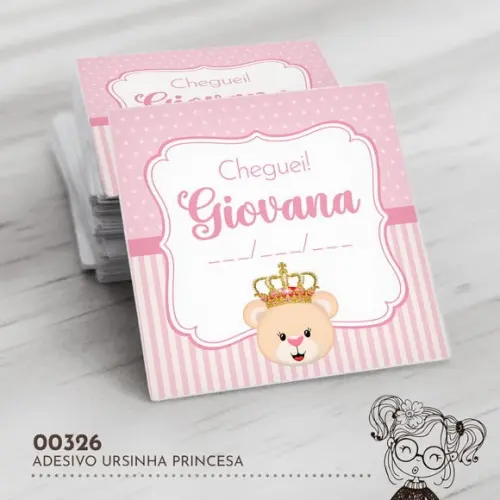Adesivo Quadrado Ursinha Princesa - 00326