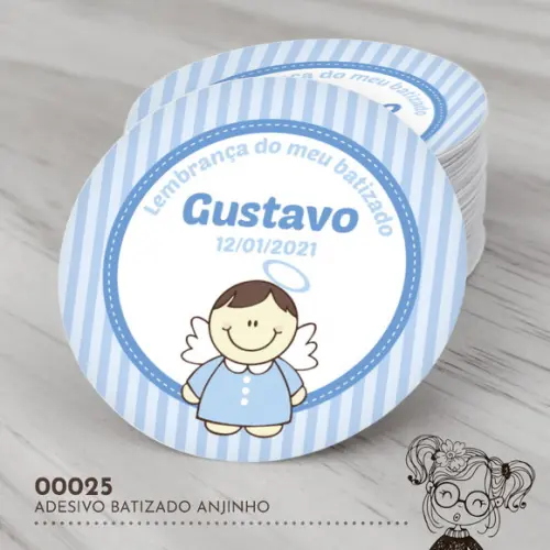 Adesivo Redondo Batizado Anjinho 00025