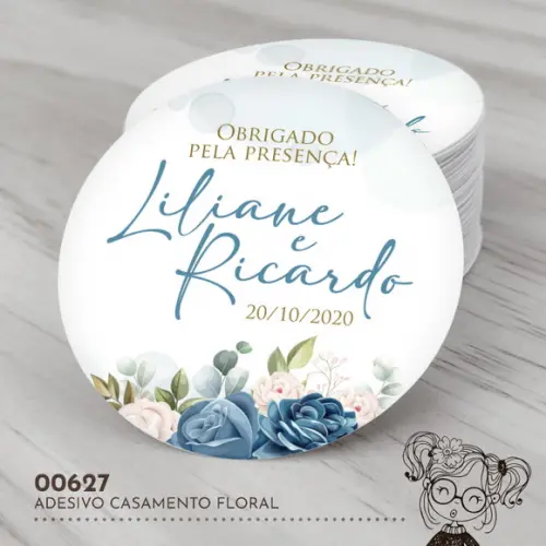 Adesivo Redondo Casamento Floral - 00627