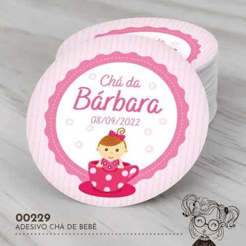 Adesivo Redondo Chá de Bebê Rosa - 00229
