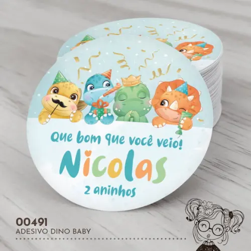 Adesivo Redondo Dino Baby - 00491