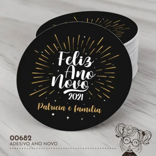 Adesivo Redondo Feliz Ano Novo - 00682