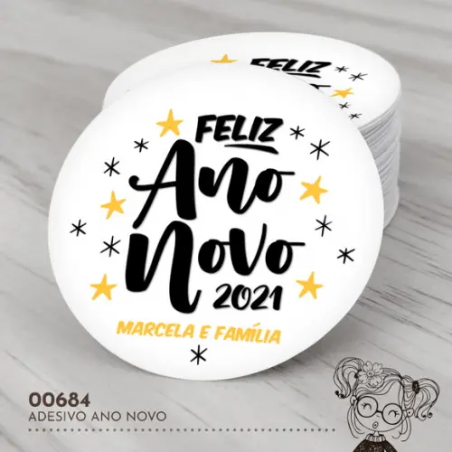Adesivo Redondo Feliz Ano Novo - 00684