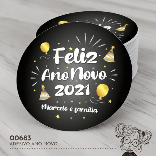 Adesivo Redondo Feliz Ano Novo - 00683