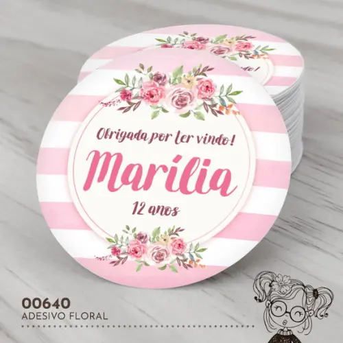 Adesivo Redondo Floral - 00640