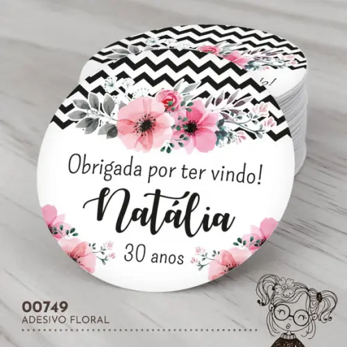 Adesivo Redondo Floral - 00749