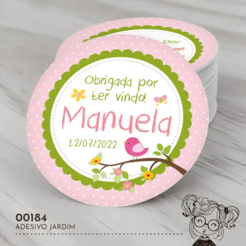 Adesivo Redondo Jardim Rosa - 00184