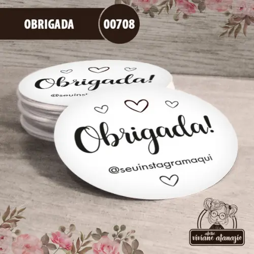 Adesivo Redondo Obrigada 4cm - 00708