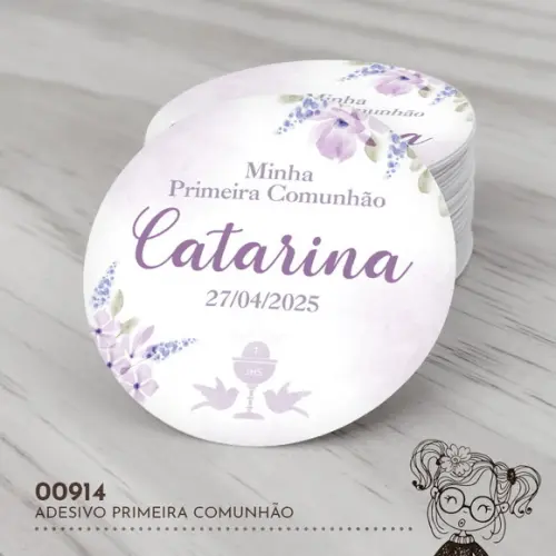 Adesivo Redondo Primeira Comunhão - 00914