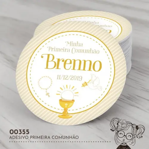 Adesivo Redondo Primeira Comunhão - 00355