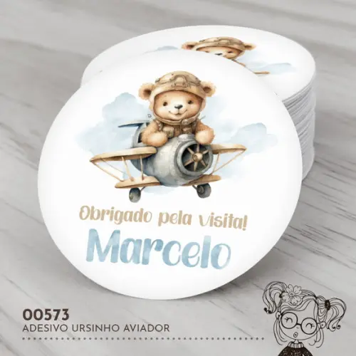 Adesivo Redondo Ursinho Aviador - 00573