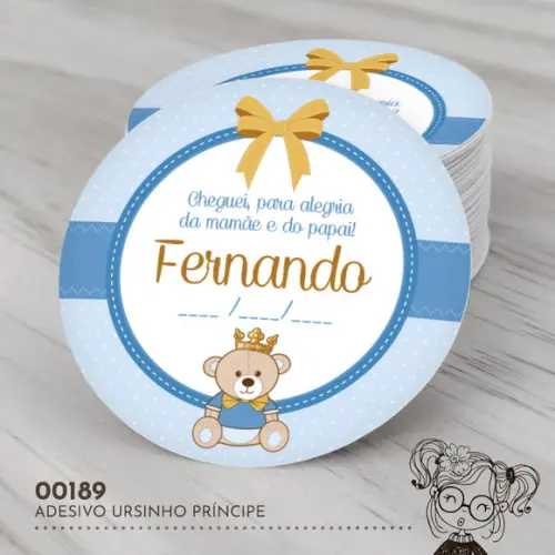 Adesivo Redondo Ursinho Príncipe - 00189
