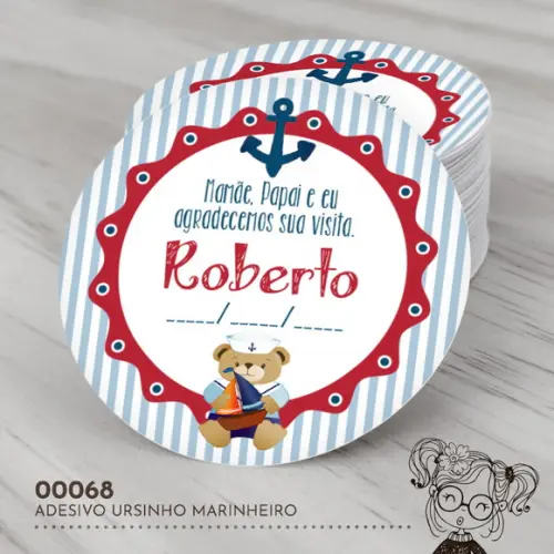 Adesivo Redondo Ursinho Marinheiro 00068