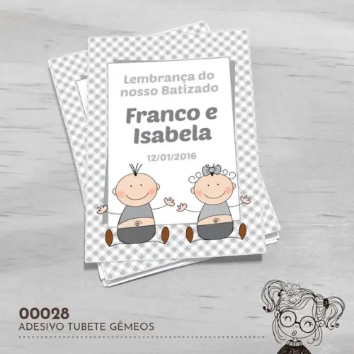 Adesivo Tubete Batizado Gêmeos - 00028