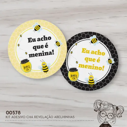 Kit Adesivos Redondos Chá Revelação Abelhinhas - 00578