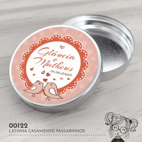 Latinha Adesivada Casamento Passarinhos - 00122
