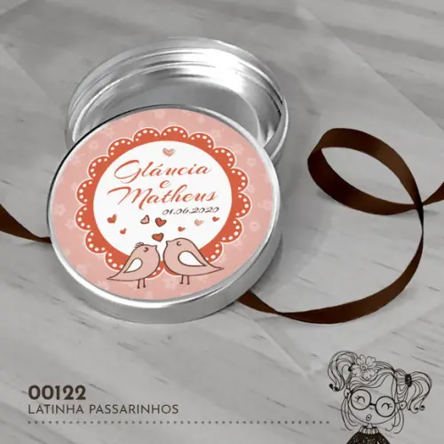 Latinha Adesivada Casamento Passarinhos - 00122