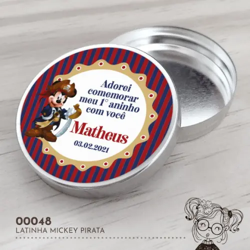 Latinha Adesivada Mickey Pirata - 00048