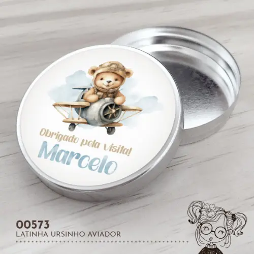 Latinha Adesivada Ursinho Aviador - 00573