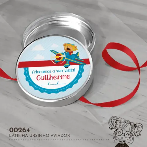 Latinha Adesivada Ursinho Aviador - 00264