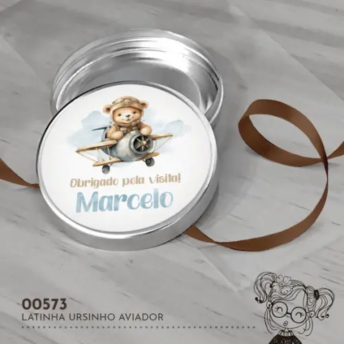 Latinha Adesivada Ursinho Aviador - 00573