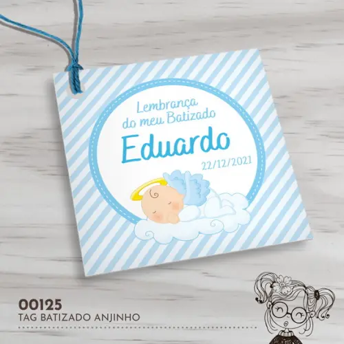 Tag Quadrada Batizado Anjinho - 00125