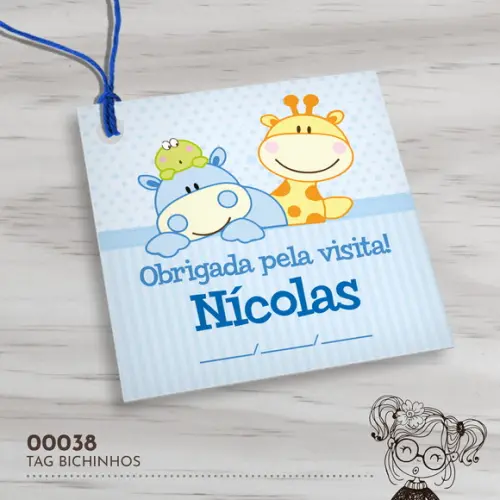 Tag Quadrada Bichinhos Azul - 00038