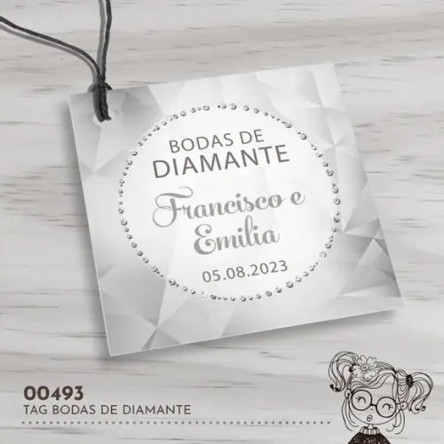 Tag Quadrada Bodas de Diamante - 00493