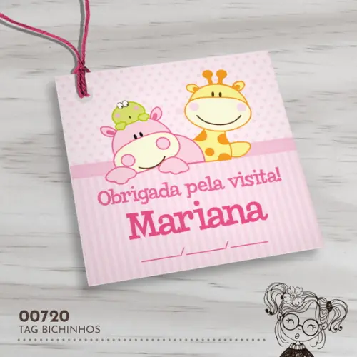 Tag Quadrada Bichinhos Rosa - 00720