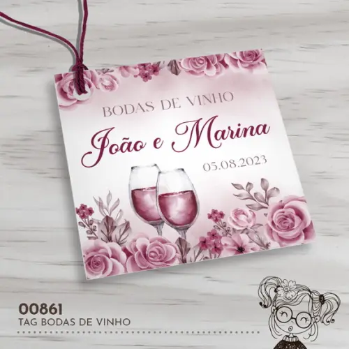 Tag Quadrada Bodas de Vinho - 00861