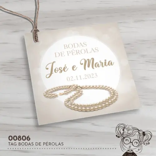 Tag Quadrada Bodas de Pérola - 00806