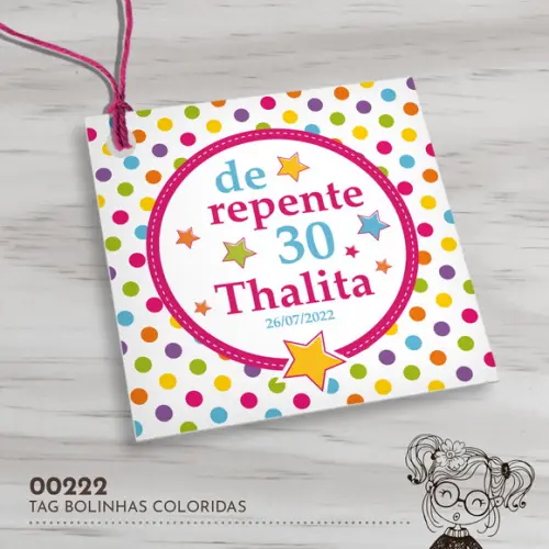 Tag Quadrada Bolinhas Coloridas - 00222