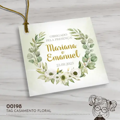 Tag Quadrada Casamento Floral - 00198