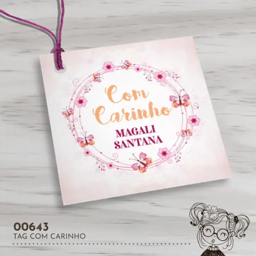 Tag Quadrada com Carinho - 00643