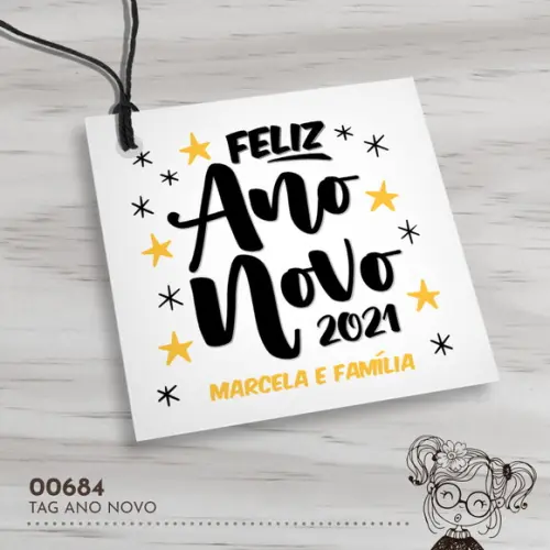 Tag Quadrada Feliz Ano Novo - 00684