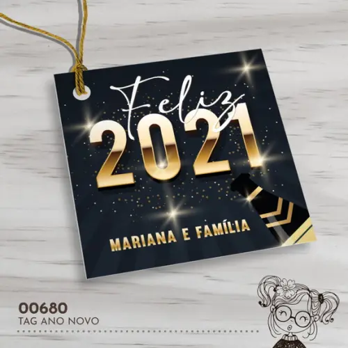 Tag Quadrada Feliz Ano Novo - 00680