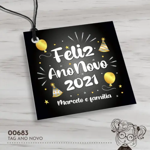 Tag Quadrada Feliz Ano Novo - 00683
