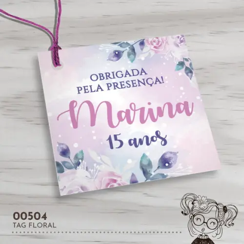 Tag Quadrada Floral - 00504