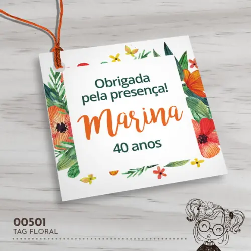 Tag Quadrada Floral - 00501